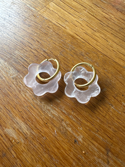 Créoles Fleurs Quartz rose (rondes ou ovales)