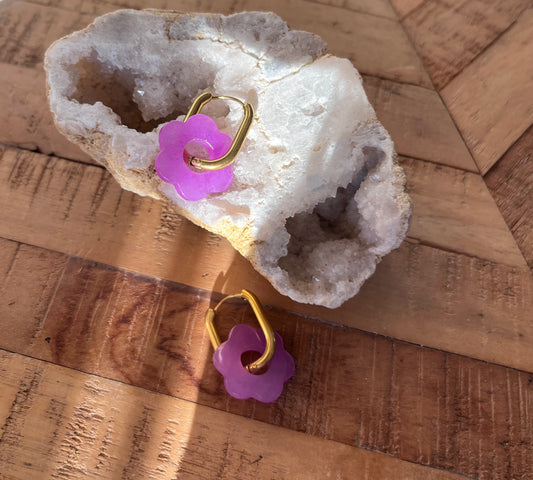 Créoles Fleurs Jade Violette (rondes ou ovales)