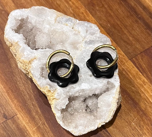 Créoles Fleurs Obsidienne Noire (rondes ou ovales)