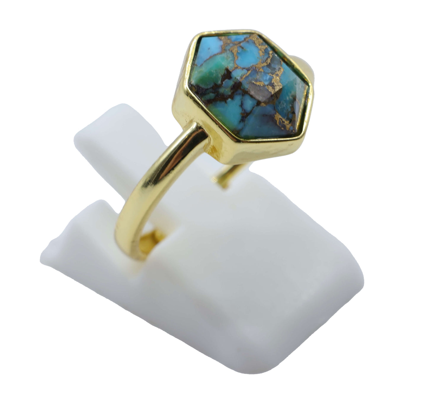 Bague Hexagonale Argent 925 Plaquée Or