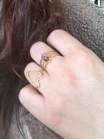 Duo de bagues cœur & améthyste - doré