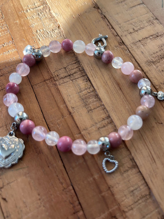 Bracelet breloques cœur argentées