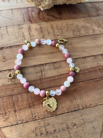 Bracelet breloques cœur dorées