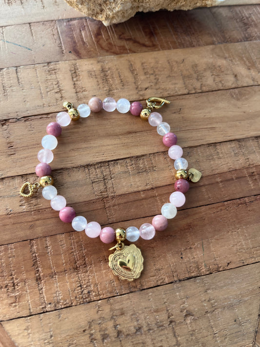 Bracelet breloques cœur dorées