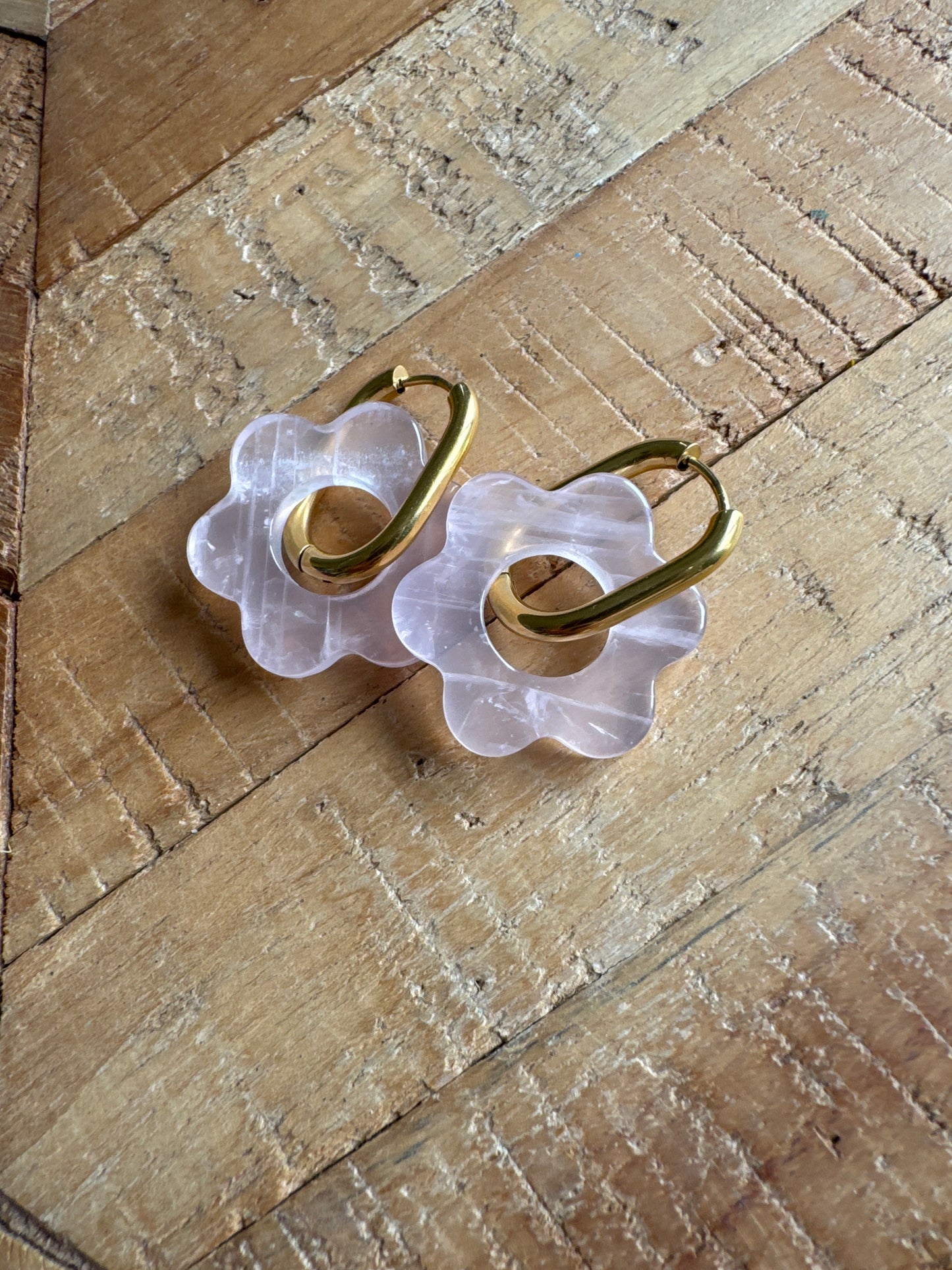 Créoles Fleurs Quartz rose (rondes ou ovales)