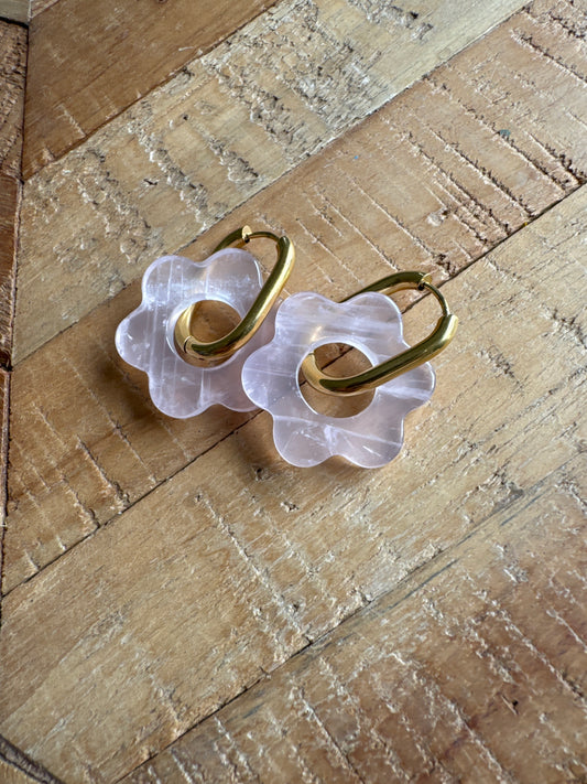 Créoles Fleurs Quartz rose (rondes ou ovales)