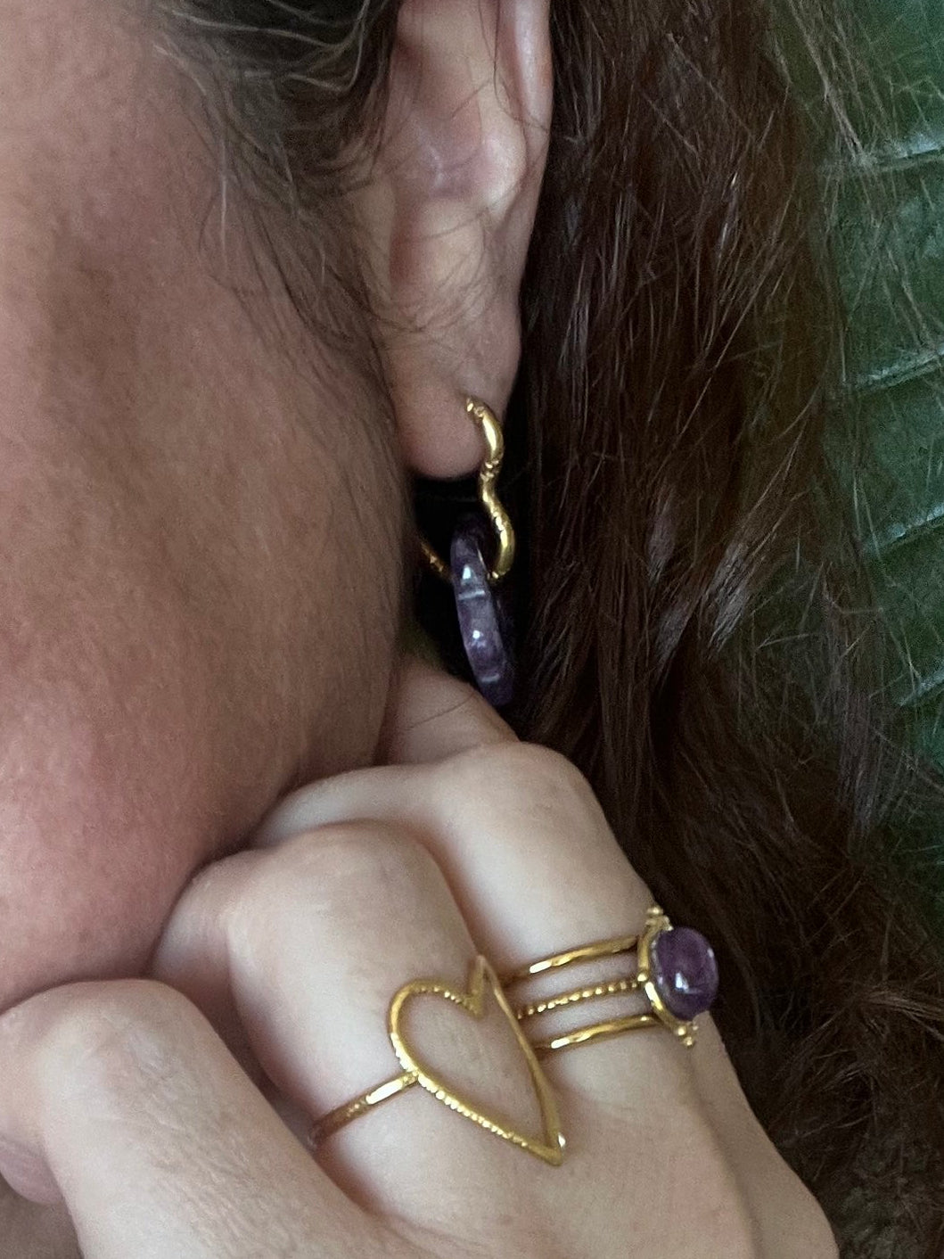 Duo de bagues cœur & améthyste - doré