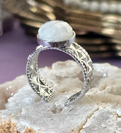 Bague Cezaria Pierre de Lune facettée  Acier Inoxydable