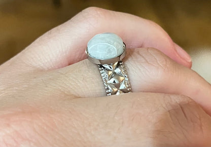 Bague Cezaria Pierre de Lune facettée  Acier Inoxydable