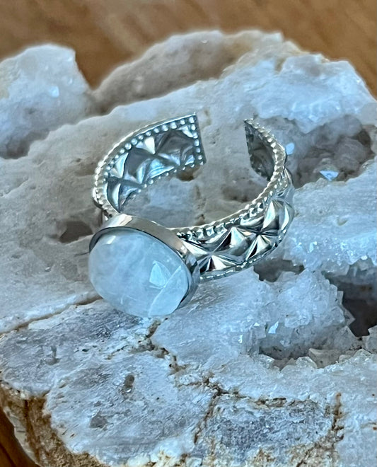Bague Caroline Pierre de Lune facettée  Acier Inoxydable