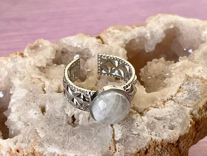 Bague Cezaria Pierre de Lune facettée  Acier Inoxydable