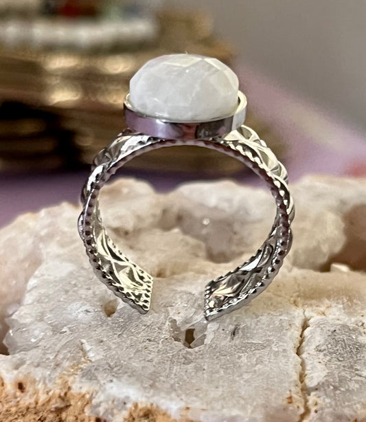 Bague Caroline Pierre de Lune facettée  Acier Inoxydable