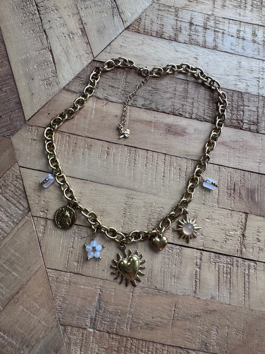 Collier Breloques Quartz rose