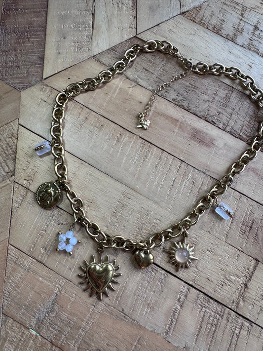 Collier Breloques Quartz rose