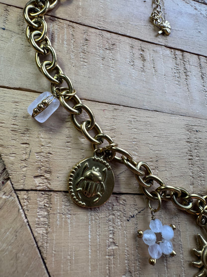 Collier Breloques Quartz rose