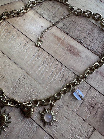 Collier Breloques Quartz rose