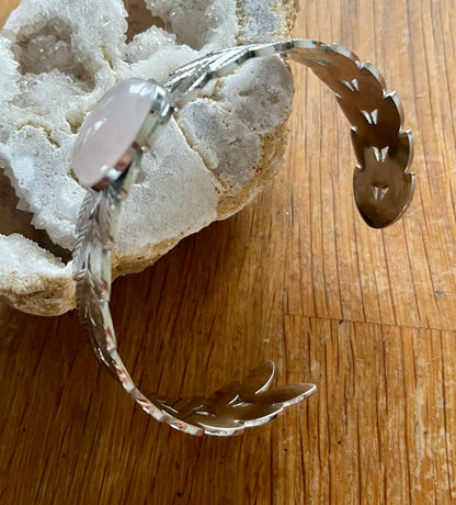Jonc Plume Quartz Rose Acier Inox