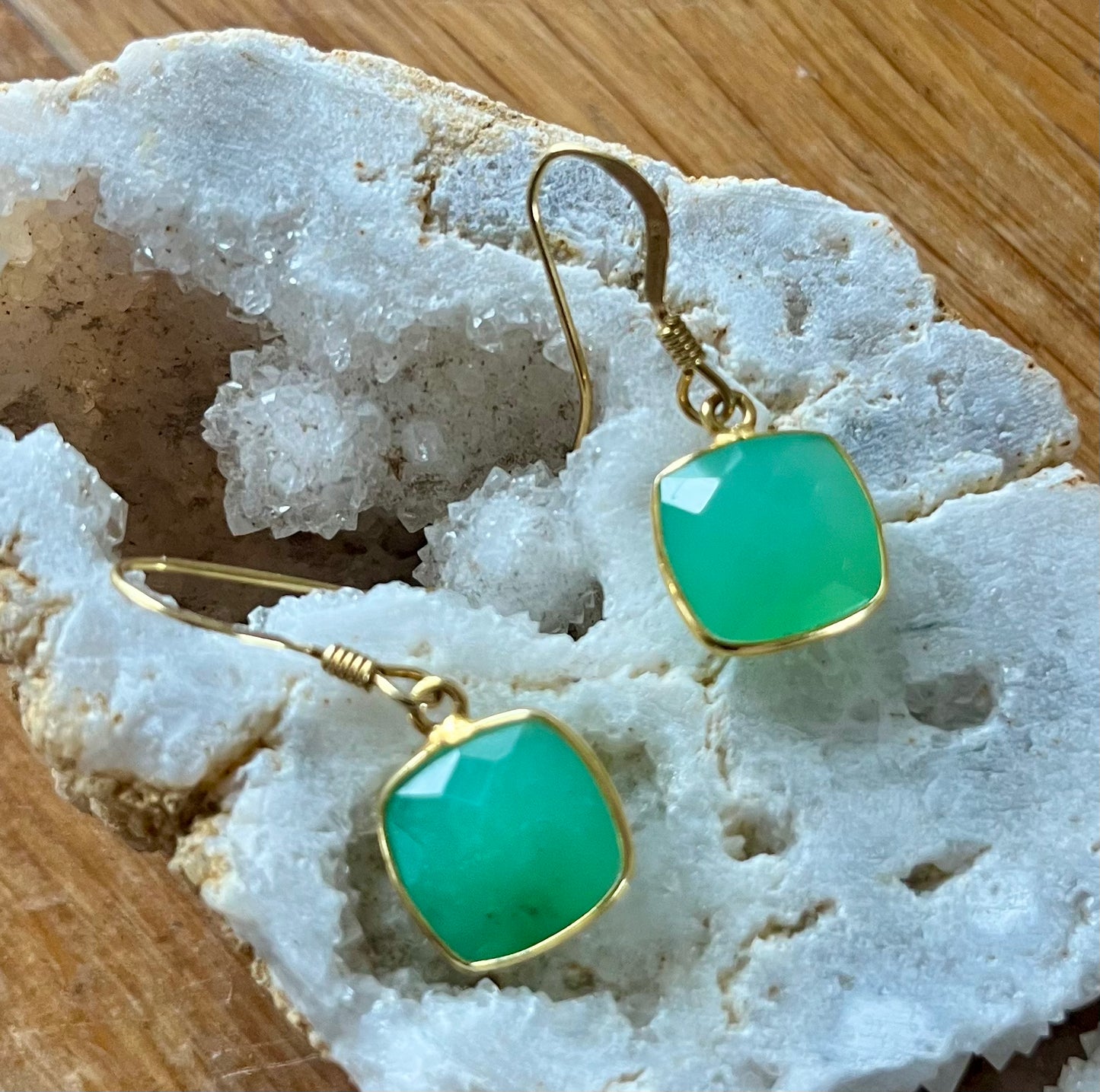 Dormeuses Chrysoprase facettée Argent 925 plaquée Or