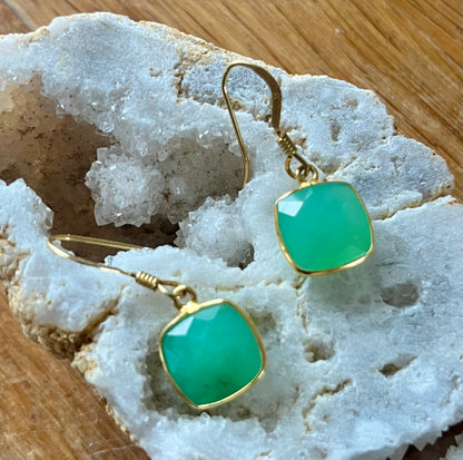 Dormeuses Chrysoprase facettée Argent 925 plaquée Or