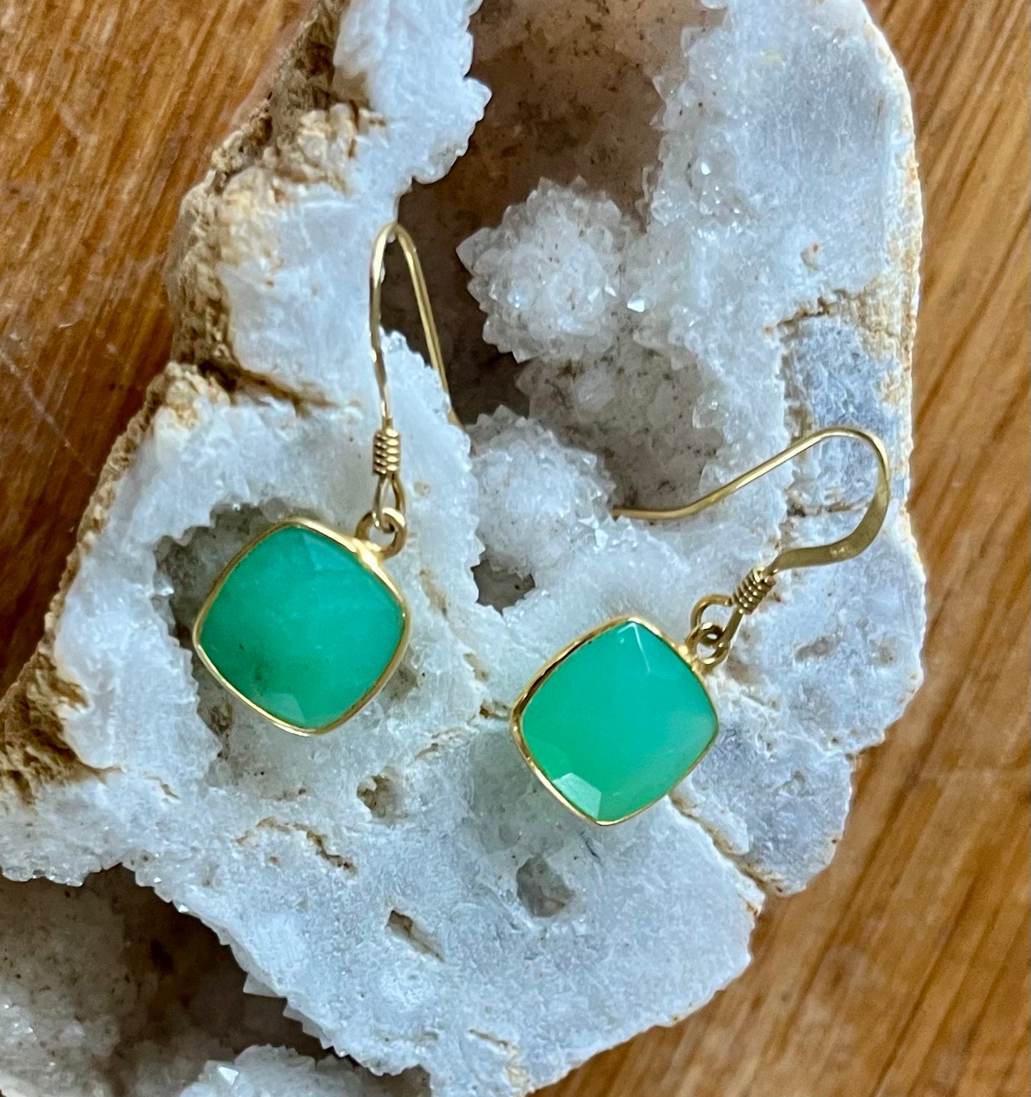 Dormeuses Chrysoprase facettée Argent 925 plaquée Or