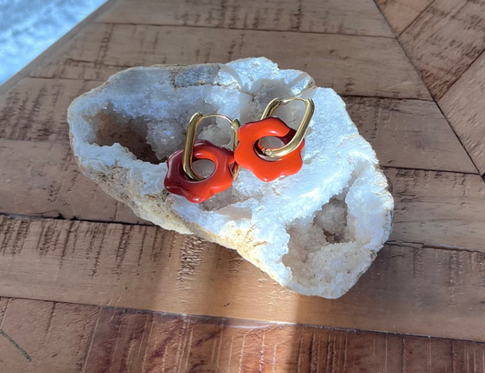 Créoles Fleurs Jaspe Rouge (rondes ou ovales)