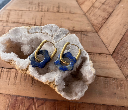 Créoles Fleurs Lapis Lazuli (rondes ou ovales)
