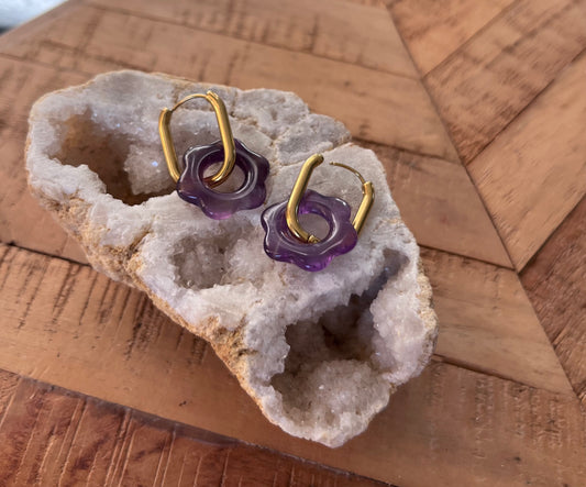 Créoles Fleurs Améthyste (rondes ou ovales)