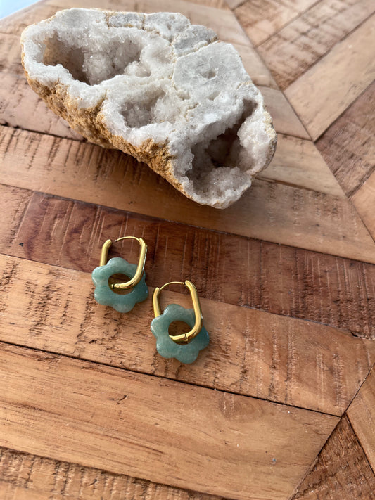 Créoles Fleurs Aventurine Verte (rondes ou ovales)