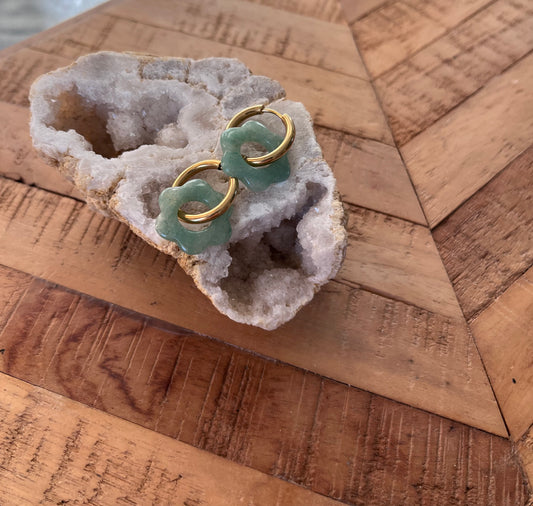 Créoles Fleurs Aventurine Verte (rondes ou ovales)