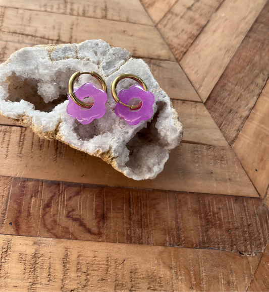 Créoles Fleurs Jade Violette (rondes ou ovales)