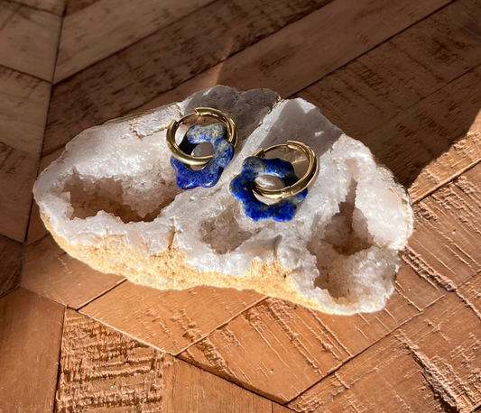 Créoles Fleurs Lapis Lazuli (rondes ou ovales)