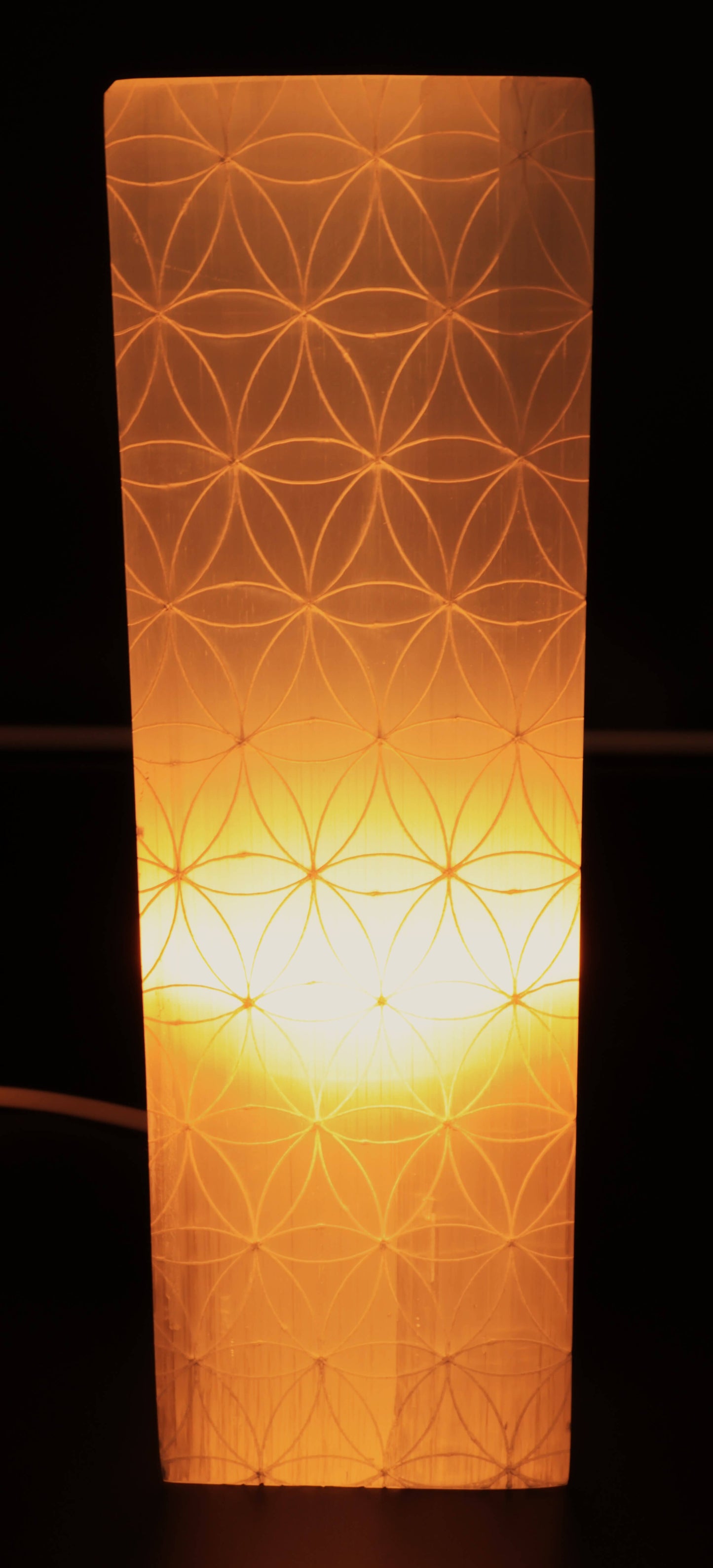 Lampe Sélénite Rectangle gravée Fleur de Vie 25cm